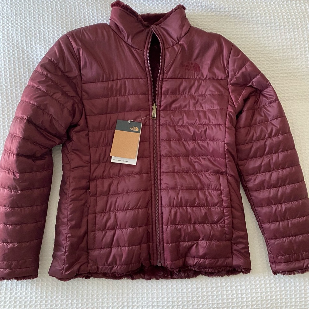 NWT The North Face Girls Maroon Jacket size XL Reversible Mossbud Swirl